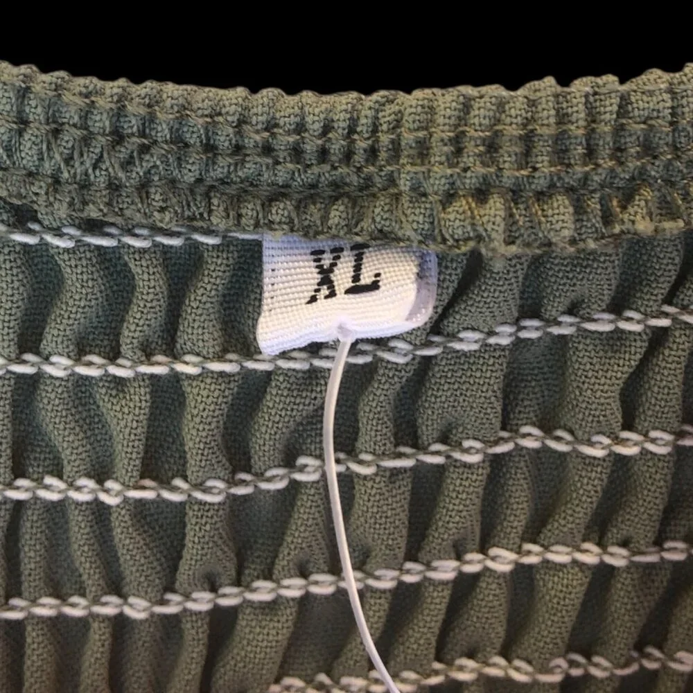 Women's Sage Green Smocked Puff Sleeve Maxi Dress with Slit, XL - Picture 5 of 7